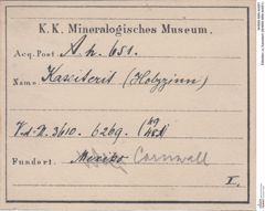 Etiketten zu Kassiterit (NHMW-MIN-Ah651)